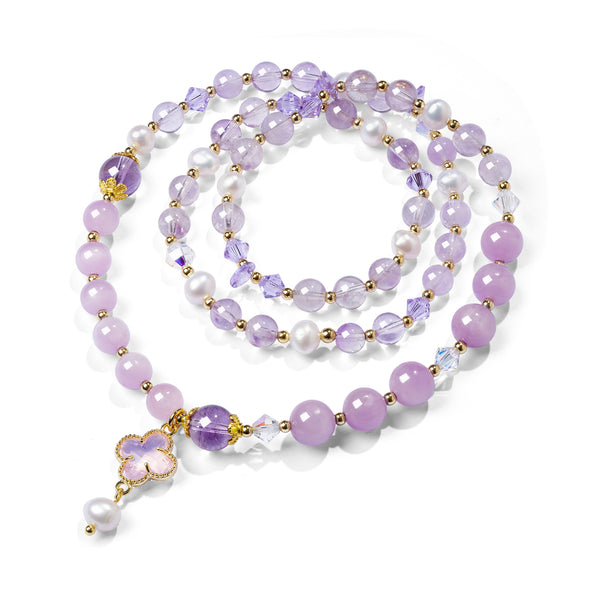 18k Gold Plated Amethyst & Freshwater Pearl Bracelet-Necklace