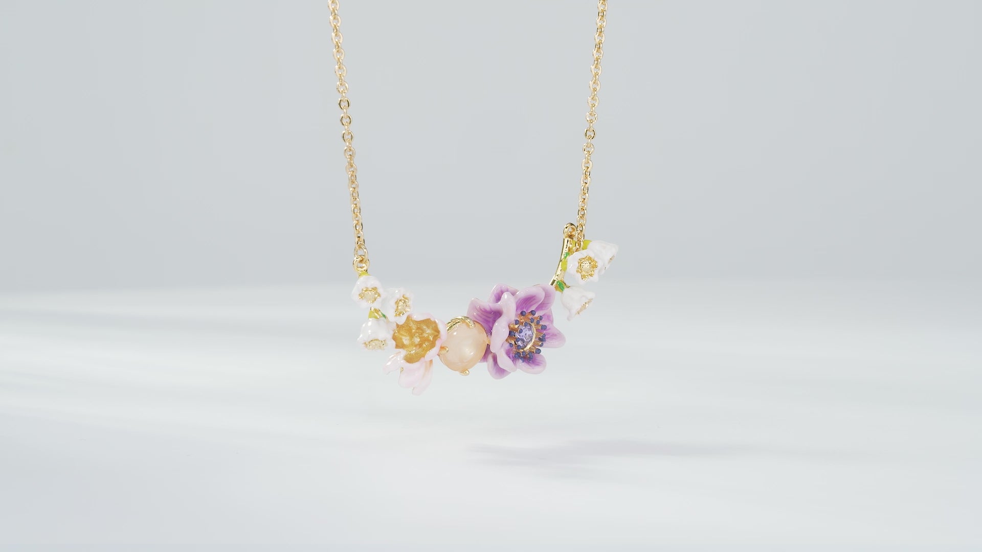 Load video: 18K Gold Plated Purple Camellia Flower Earrings &amp; Necklace