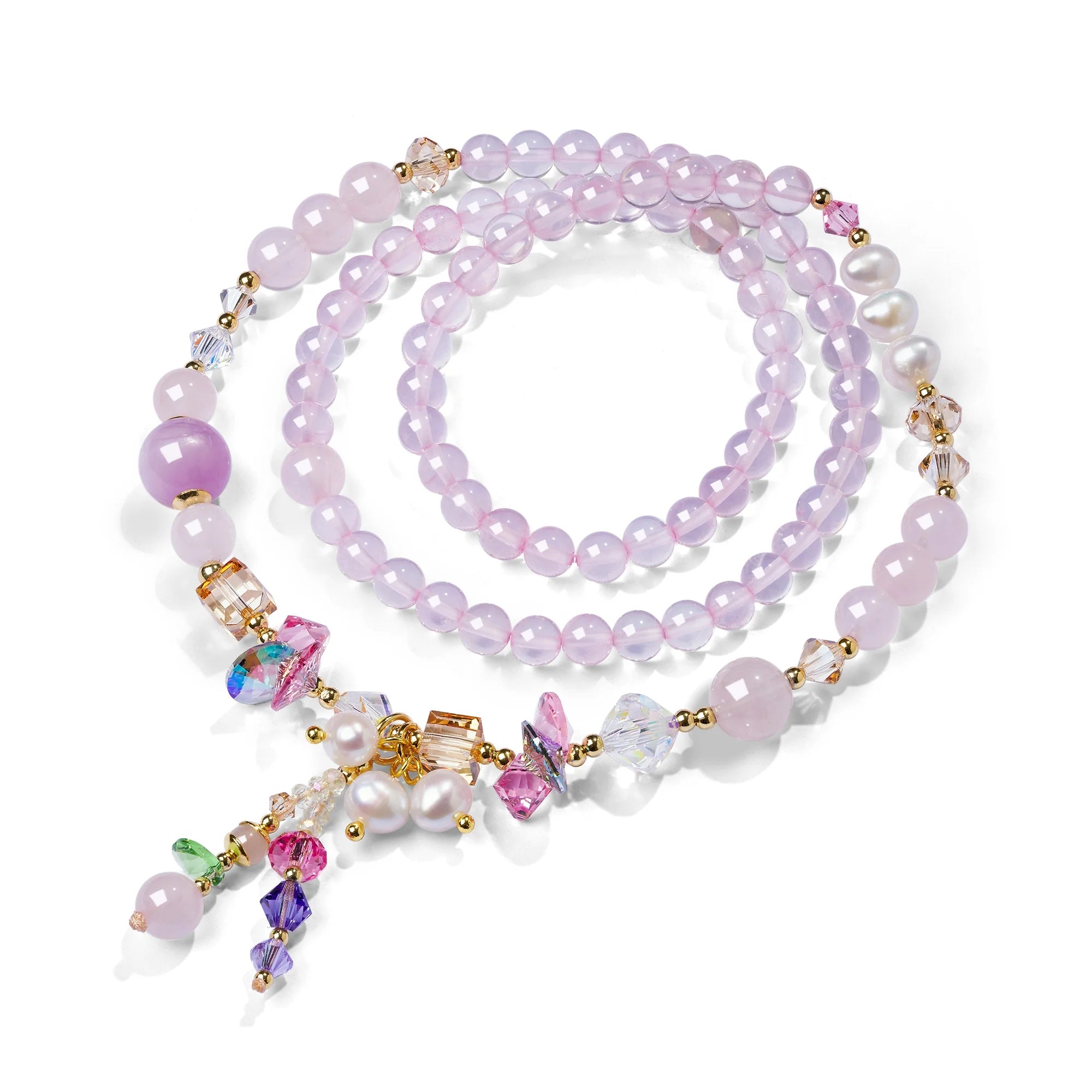 18k Gold Plated Rose Quartz & Freshwater Pearl Bracelet-Necklace